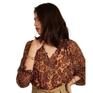 Revolve CHRISTY LYNN Karla Sheer Silk Blouse Top Shirt Small S